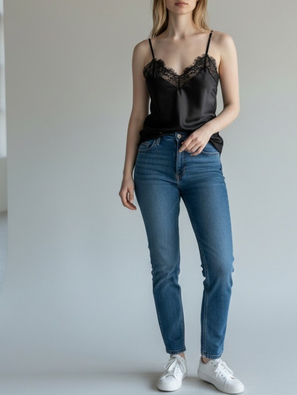 NWT Mentionables Lace-Trim Satin Cami Top Womems M Black Floral Fairy Romantic